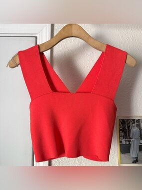 A.L.C. coral pink chunky bandage square neck cropped tank top